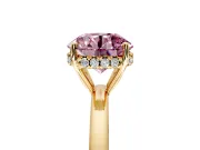 Solitaire Engagement Ring Setting for Fancy Pink Round Cut Center with Fine Wire Band and Prong Head in Yellow Gold