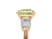 3 Stone Engagement Ring Setting for Fancy Yellow Princess Cut Center with Large Pear-Shaped Accents and Prong Head in Rose Gold