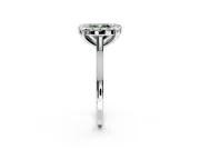 Single Halo Engagement Ring Setting for Fancy Green Cushion Cut Center with Corner Claws, Plain Band and Prong Head in Sterling Silver