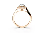 Halo Engagement Ring Setting for Oval Center with Narrowing Pave Band and Prong Head in Rose Gold