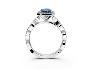 Halo Engagement Ring Setting for Fancy Blue Radiant Cut Center with Pave and Plain Twist Band and Prong Head in White Gold
