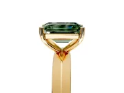 Solitaire Engagement Ring Setting for Fancy Green Emerald Cut Center with Wide Knife Ridge Band and Prong Head in Yellow Gold