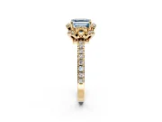 Halo Engagement Ring Setting for Fancy Blue Asscher Cut Center with Openwork Halo, Pave Band and Prong Head in Yellow Gold
