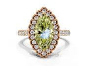 Milgrain Floral Halo Engagement Ring Setting for Fancy Yellow Marquise Center with Pave Band and Prong Head in Rose Gold