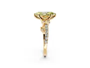 Leaf Motif Engagement Ring Setting for Fancy Yellow Marquise Center with Pave Band and Prong Head in Yellow Gold