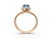 Halo Engagement Ring Setting for Fancy Blue Cushion Cut Center with Rope Twist Split Shank and Prong Head in Rose Gold