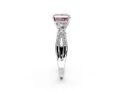 3 Stone Engagement Ring Setting for Fancy Pink Princess Cut Center with Pave Split Shank and Prong Head in Sterling Silver