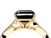 Solitaire Engagement Ring Setting for Fancy Black Asscher Cut Center with Twisted Pave Split Shank and Prong Head in Yellow Gold