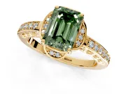 Floral Engagement Ring Setting for Fancy Green Emerald Cut Center with Four Accent Clusters and Prong Head in Yellow Gold