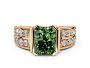 Bezel Engagement Ring Setting for Fancy Green Radiant Cut Center with Wide Channel-Set Band and Bezel Head in Rose Gold