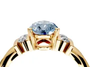 Solitaire Engagement Ring Setting for Fancy Blue Pear-Shaped Center with Grooved Bar Accent Band and Prong Head in Yellow Gold