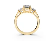 3 Stone Engagement Ring Setting for Emerald Cut Center with Matching Side Accents and Prong Head in Yellow Gold