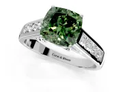 Solitaire Engagement Ring Setting for Fancy Green Cushion Cut Center with Round Cut Channel Band and Prong Head in Sterling Silver