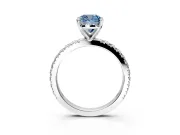Solitaire Engagement Ring Setting for Fancy Blue Cushion Cut Center with Fine Pave Band and Claw Prong Head in Platinum