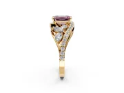 Halo Engagement Ring Setting for Fancy Pink Emerald Cut Center with Marquise and Pave Bypass Band and Prong Head in Yellow Gold