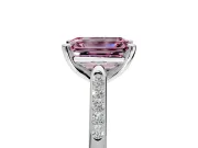Solitaire Engagement Ring Setting for Fancy Pink Emerald Cut Center with Channel Accents and Prong Head in Platinum