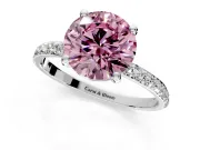 Solitaire Engagement Ring Setting for Fancy Pink Round Cut Center with Pave Accents and Prong Head in Platinum