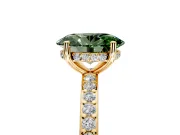 Solitaire Engagement Ring Setting for Fancy Green Oval Center with Fine Pave Band and Prong Head in Yellow Gold