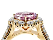 Large Accent Halo Engagement Ring Setting for Fancy Pink Asscher Cut Center with Pave Split Shank and Prong Head in Yellow Gold