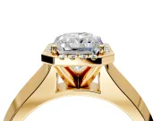 Halo Engagement Ring Setting for Radiant Cut Center with Knife Ridge Cathedral Band and Prong Head in Yellow Gold