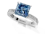Solitaire Engagement Ring Setting for Fancy Blue Princess Cut Center with Milgrain-Edged Pave Band and Prong Head in Sterling Silver