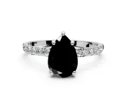 Solitaire Engagement Ring Setting for Fancy Black Pear-Shaped Center with Pave Accents and Prong Head in White Gold