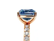Solitaire Engagement Ring Setting for Fancy Blue Asscher Cut Center with Round Cut Pave Band and Prong Head in Rose Gold