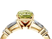 Bar-Set Engagement Ring Setting for Fancy Yellow Radiant Cut Center with Tapered Baguette Accents and Prong Head in Yellow Gold