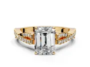 Solitaire Engagement Ring Setting for Emerald Cut Center with Twisted Pave Split Shank and Prong Head in Yellow Gold