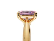 Solitaire Engagement Ring Setting for Fancy Pink Emerald Cut Center with Reverse Tapered Band and Prong Head in Yellow Gold