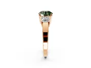 3 Stone Engagement Ring Setting for Fancy Green Round Cut Center with Matching Side Accents and Prong Head in Rose Gold