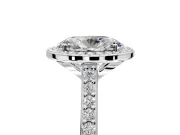 Halo Engagement Ring Setting for Oval Center with Pave Accents, Heart Basket and Prong Head in Platinum