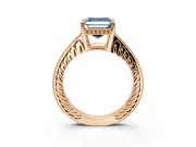 Engraved Engagement Ring Setting for Fancy Blue Asscher Cut Center with Milgrain Pave Band and Prong Head in Rose Gold