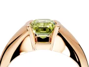 Tension Engagement Ring Setting for Fancy Yellow Emerald Cut Center with Wide Tapered Band and Tension Head in Rose Gold