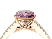 Solitaire Engagement Ring Setting for Fancy Pink Princess Cut Center with Pave Split Shank and Prong Head in Rose Gold