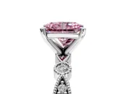 Solitaire Engagement Ring Setting for Fancy Pink Radiant Cut Center with Milgrain Bezel Accents and Prong Head in Platinum