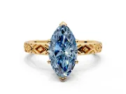 Solitaire Engagement Ring Setting for Fancy Blue Marquise Center with Milgrain X Pattern Band and Prong Head in Yellow Gold