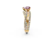 Solitaire Engagement Ring Setting for Fancy Pink Heart-Shaped Center with Woven 3-Strand Pave Band and Prong Head in Yellow Gold