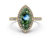 Accent Halo Engagement Ring Setting for Fancy Green Marquise Center with Full-Length Pave Band and Prong Head in Yellow Gold