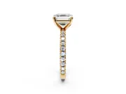 Solitaire Engagement Ring Setting for Asscher Cut Center with Fine Pave Band and Claw Prong Head in Yellow Gold