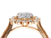 Milgrain Halo Engagement Ring Setting for Cushion Cut Center with Bezel Point Accents and Prong Head in Rose Gold