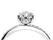 Solitaire Engagement Ring Setting for Pear-Shaped Center with Fine Pave Band and Prong Head in Platinum