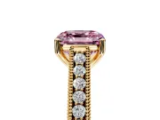 Solitaire Engagement Ring Setting for Fancy Pink Asscher Cut Center with Engraved Pave Band and Prong Head in Yellow Gold