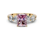 5 Stone Engagement Ring Setting for Fancy Pink Radiant Cut Center with Graduated Accents and Prong Head in Yellow Gold