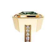 Halo Engagement Ring Setting for Fancy Green Asscher Cut Center with Milgrain Halo, Pave Band and Prong Head in Yellow Gold