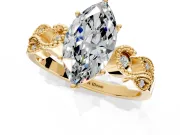 Leaf Engagement Ring Setting for Marquise Center with Milgrain Accent Band and Prong Head in Yellow Gold