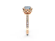 Halo Engagement Ring Setting for Fancy Blue Asscher Cut Center with Openwork Halo, Pave Band and Prong Head in Rose Gold