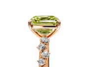 Cluster Engagement Ring Setting for Fancy Yellow Asscher Cut Center with Round Cut Accent Band and Prong Head in Rose Gold