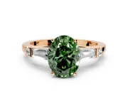 Bar-Set Engagement Ring Setting for Fancy Green Oval Center with Tapered Baguette Accents and Prong Head in Rose Gold