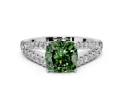 Solitaire Engagement Ring Setting for Fancy Green Cushion Cut Center with Pave Split Shank and Prong Head in Sterling Silver
